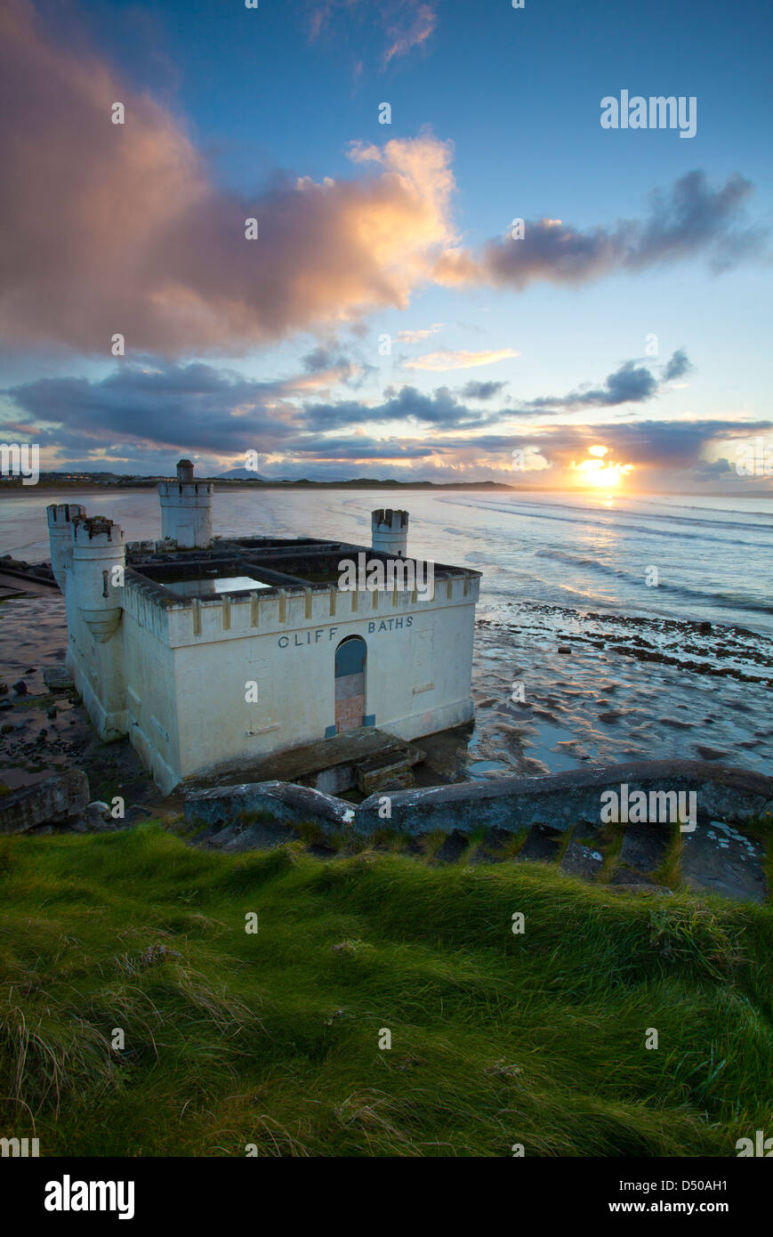 Sunset over the old seaweed baths, Enniscrone, County Sligo, Ireland. Stock Photo