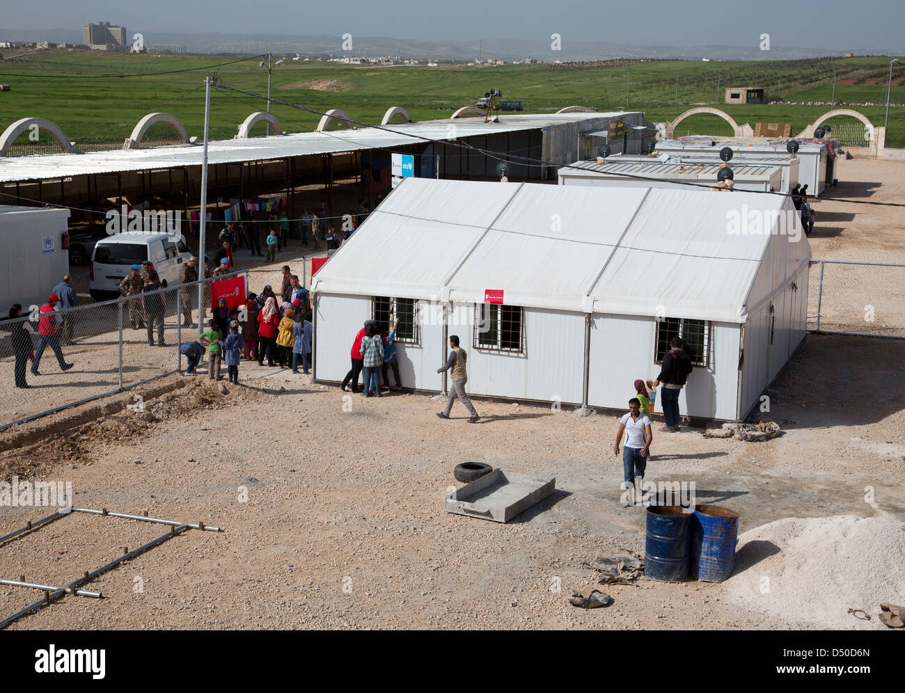 King Abdullah Park refugee camp for fleeing Syrians in Jordan near the Syrian border Stock Photo