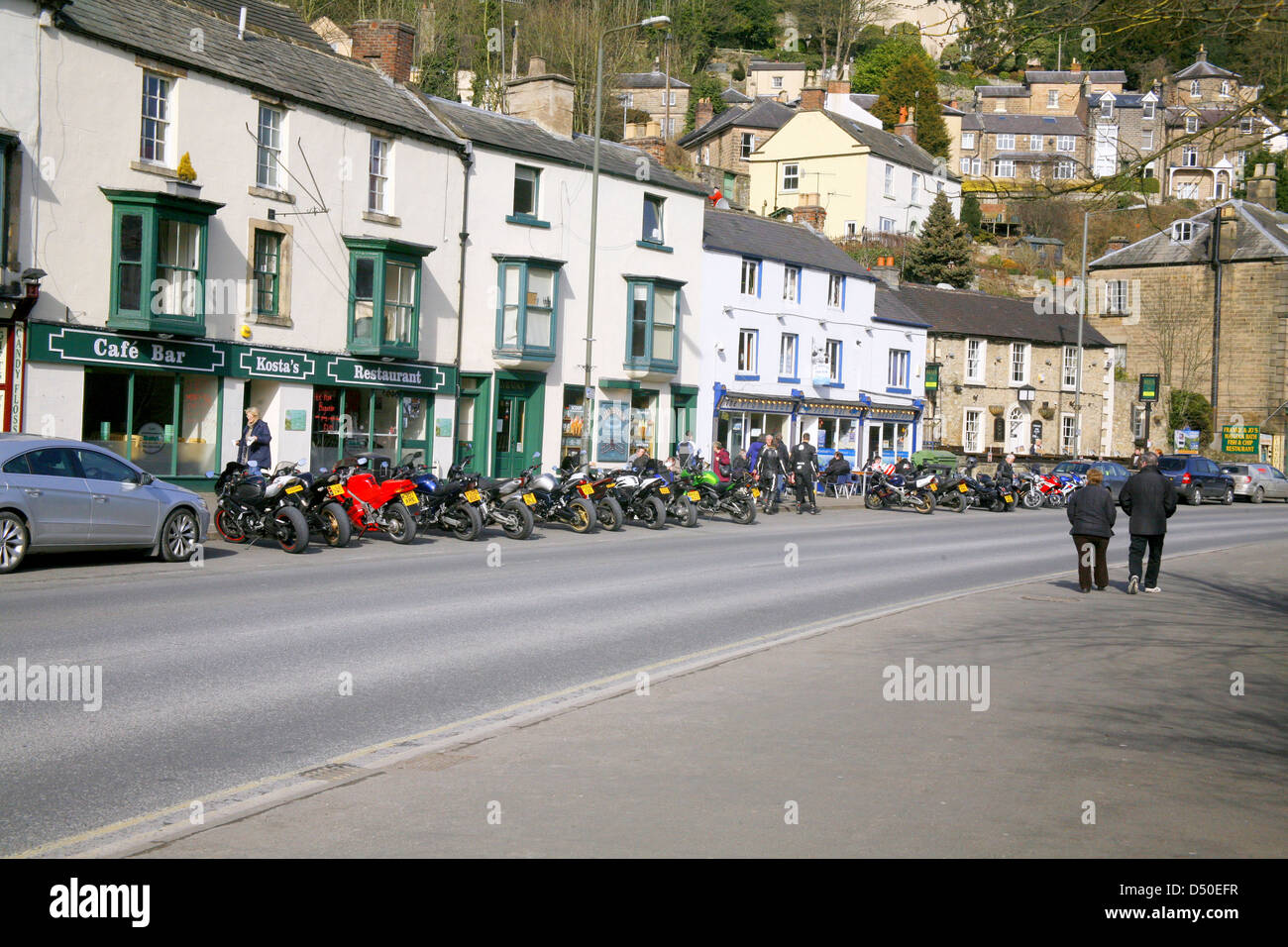 Motorcycle parking at Matlock Bath, UK Stock Photo Alamy