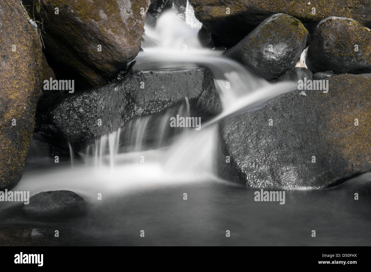 Water flowing down a river in the Peak District National Park Stock Photo