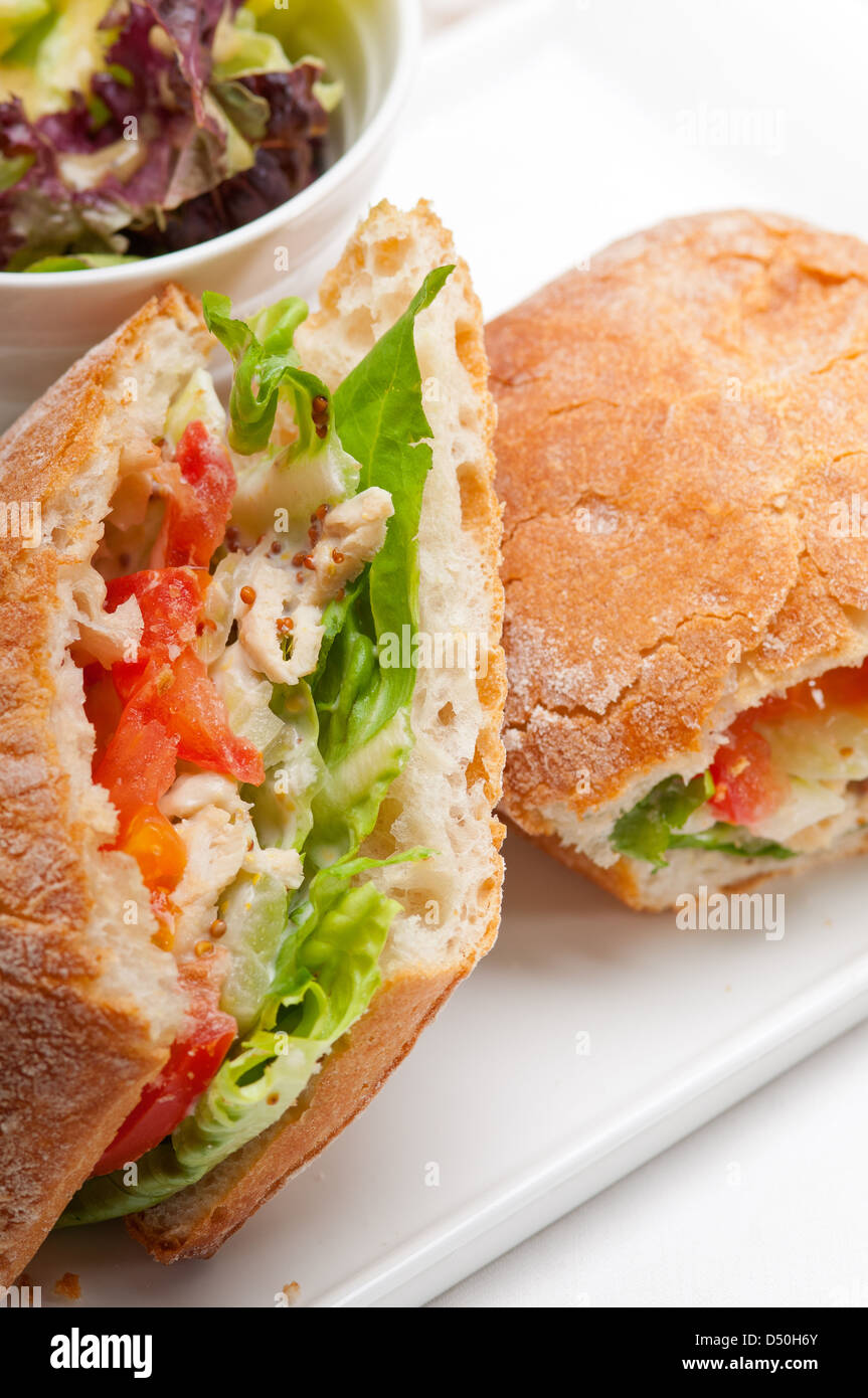 italian ciabatta panini sandwich with chicken and tomato Stock Photo ...