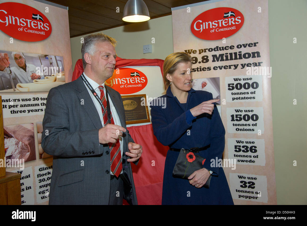 Callington, Cornwall, UK. 21st March 2013. Visit of Countess of Wessex unveiling plaque to celebrate 25th anniversary of Ginsters Callington & MD of Ginsters Mark Duddridge.  Credit:  Sean Hernon / Alamy Live News Stock Photo
