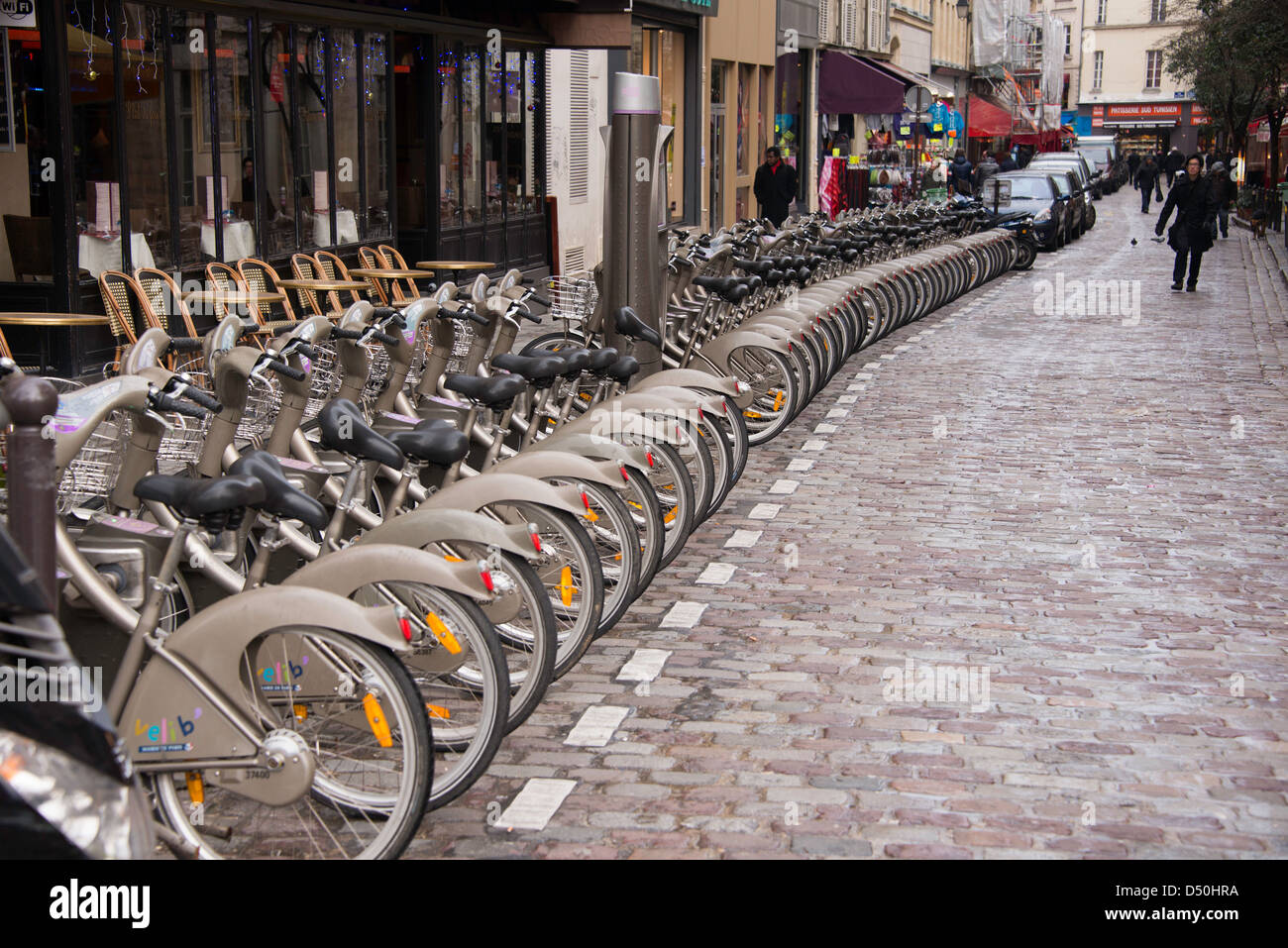 "Velib" bikes in Paris streets Stock Photo Alamy