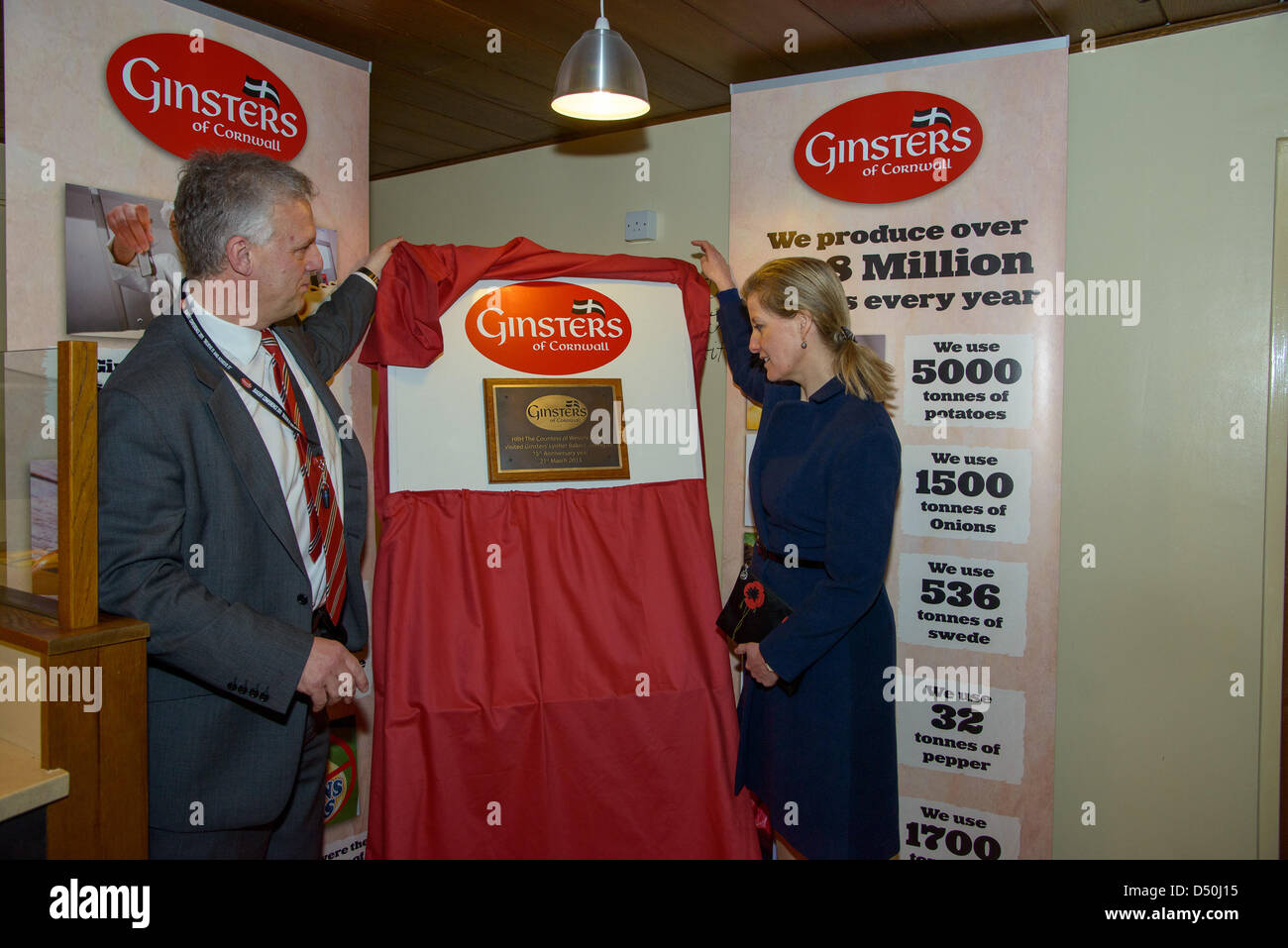 Callington, Cornwall, UK. 21st March 2013. Visits of Countess of Wessex unveiling plaque to celebrate 25th anniversary of Ginsters Callington and MD Mark Duddridge of Ginsters..  Credit:  Sean Hernon / Alamy Live News Stock Photo