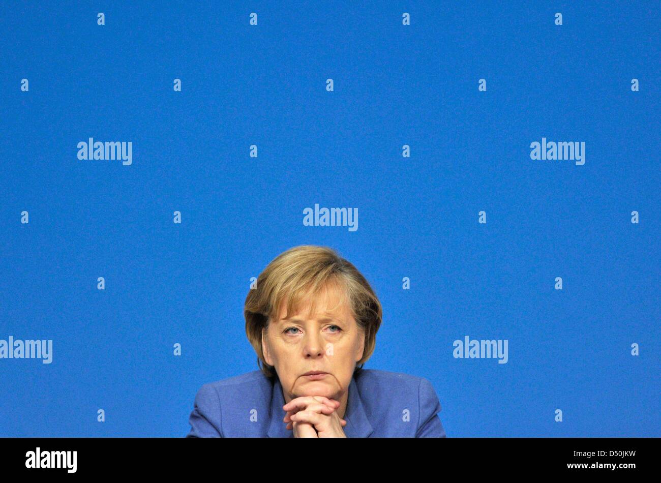 German Chancellor Angela Merkel in Karlsruhe, Germany, 16 November 2010. WikiLeaks released hundreds of thousands of secret US documents on 28 November 2010 exposing years of diplomatic communications that reveal the inner workings of sensitive relations with worldwide governments and provide candid assessments of foreign leaders. The score on Chancellor  Merkel said 'Avoids risk,  Stock Photo