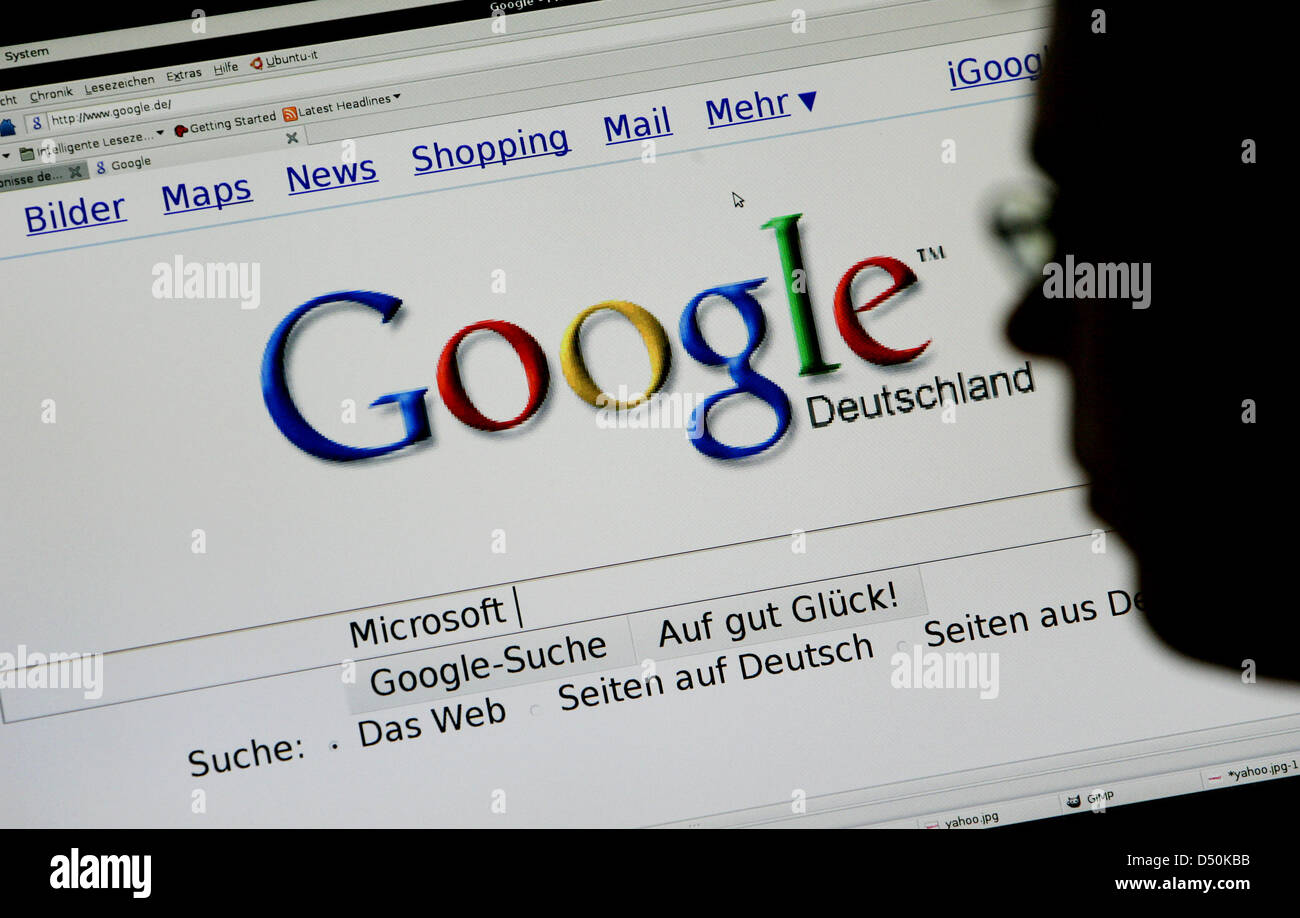 dpa file) A file picture dated 16 June 2008 of a man hitting the website of  internet giant Google. The European Union (EU) is to launch an anti-trust  probe into Google following