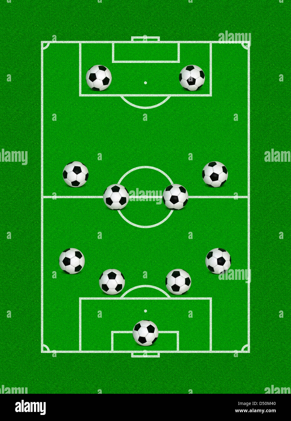 Illustration of 442 Soccer Formation on Field Aerial View Stock Photo Alamy