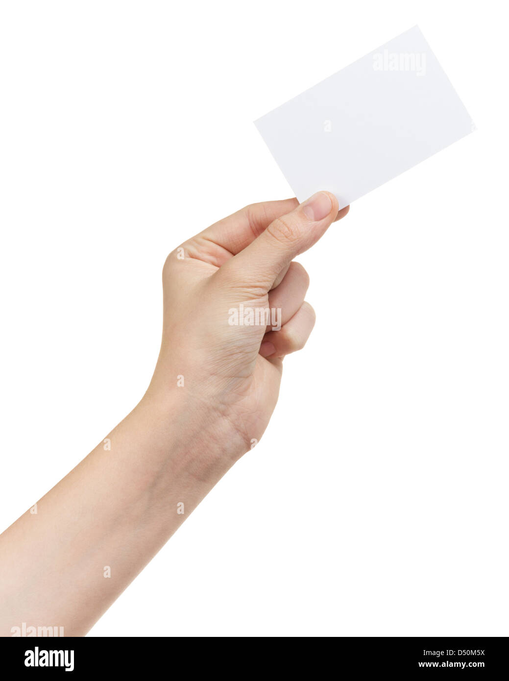 female teen hand holding blank card, isolated on white Stock Photo - Alamy