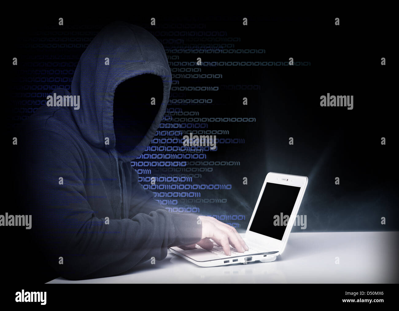 portrait of hacker with binary code Stock Photo - Alamy