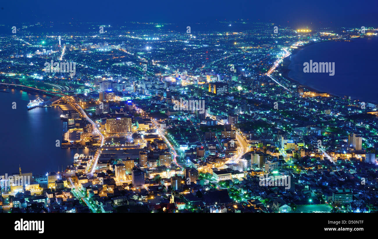 The view of Hakodate, Japan. The city was the first in Japan to open its ports to trade in 1854. Stock Photo