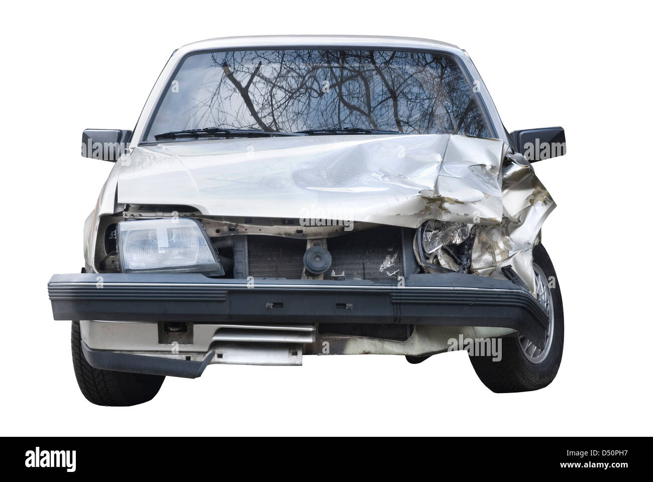 Car after crash against white background Stock Photo