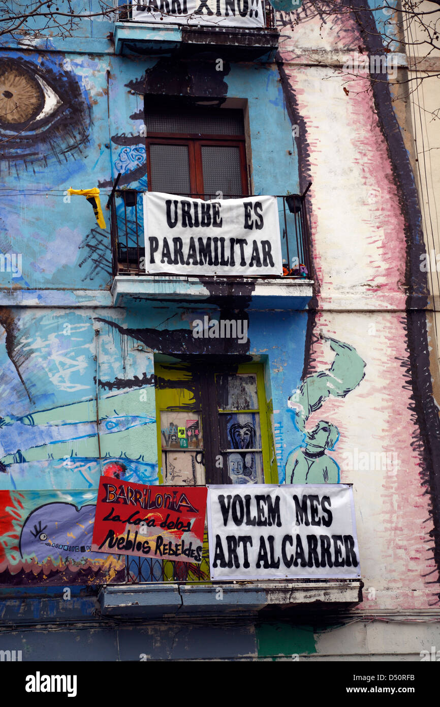 El Raval, Graffiti, wallpaintings at Rambla de Raval, Barcelona, Spain Stock Photo