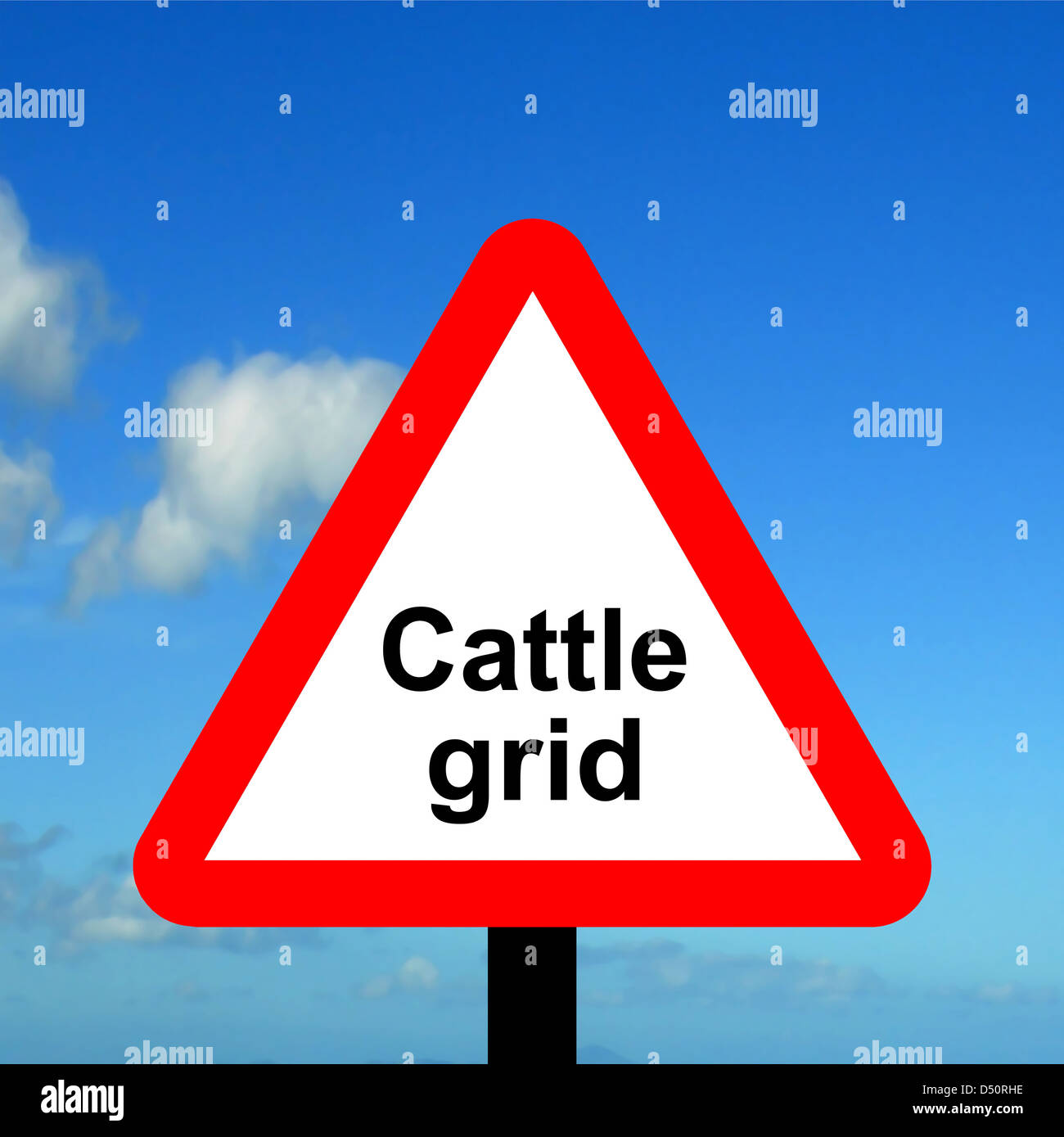 Warning triangle Cattle grid Stock Photo