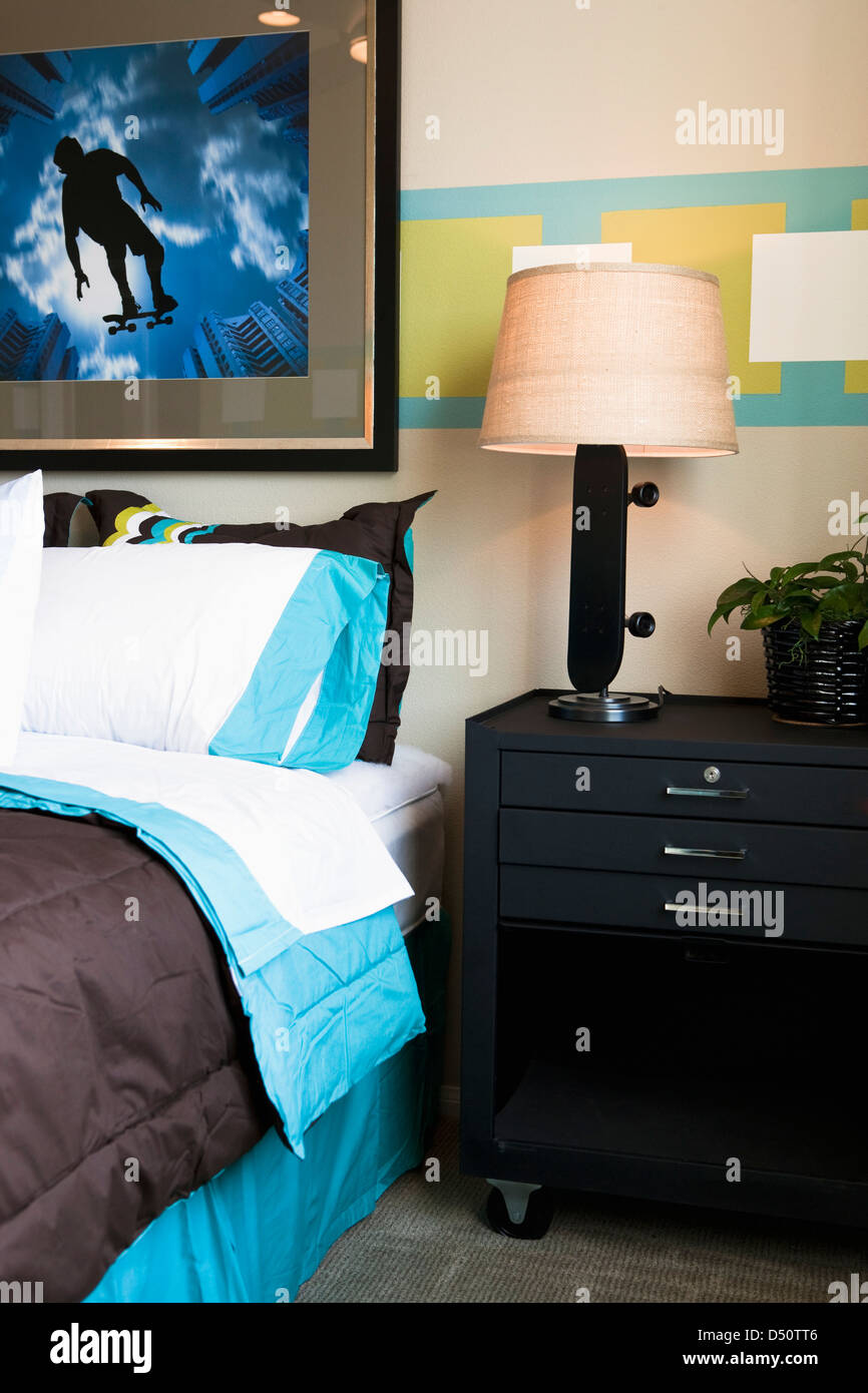 Skateboard Lamp On Nightstand In Boy S Room Tustin California Usa Stock Photo Alamy