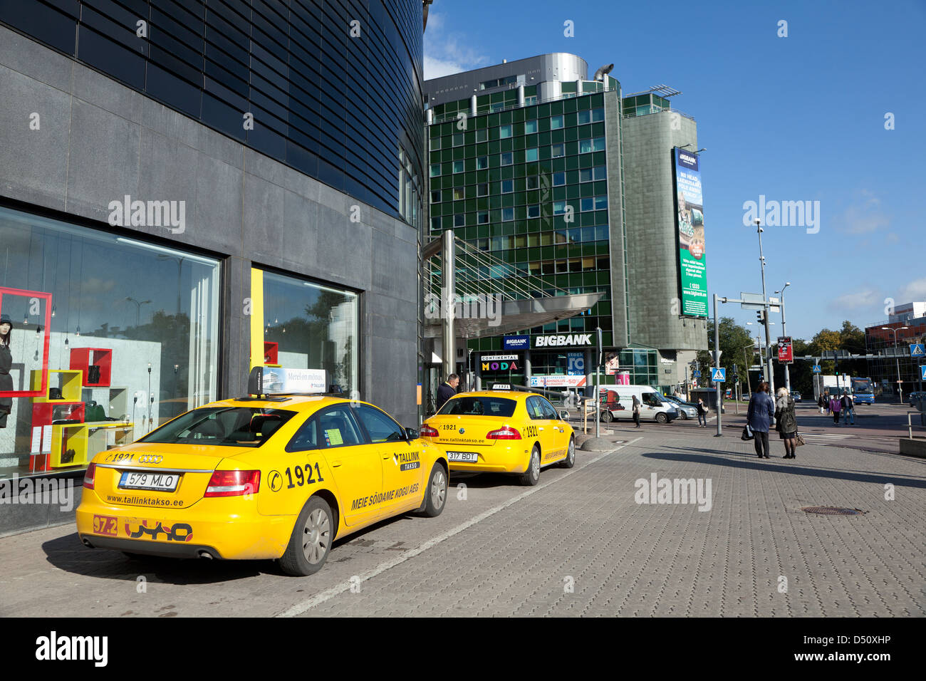 Tallinn, Estonia, waiting taxis at the Viru Centre shopping mall Stock