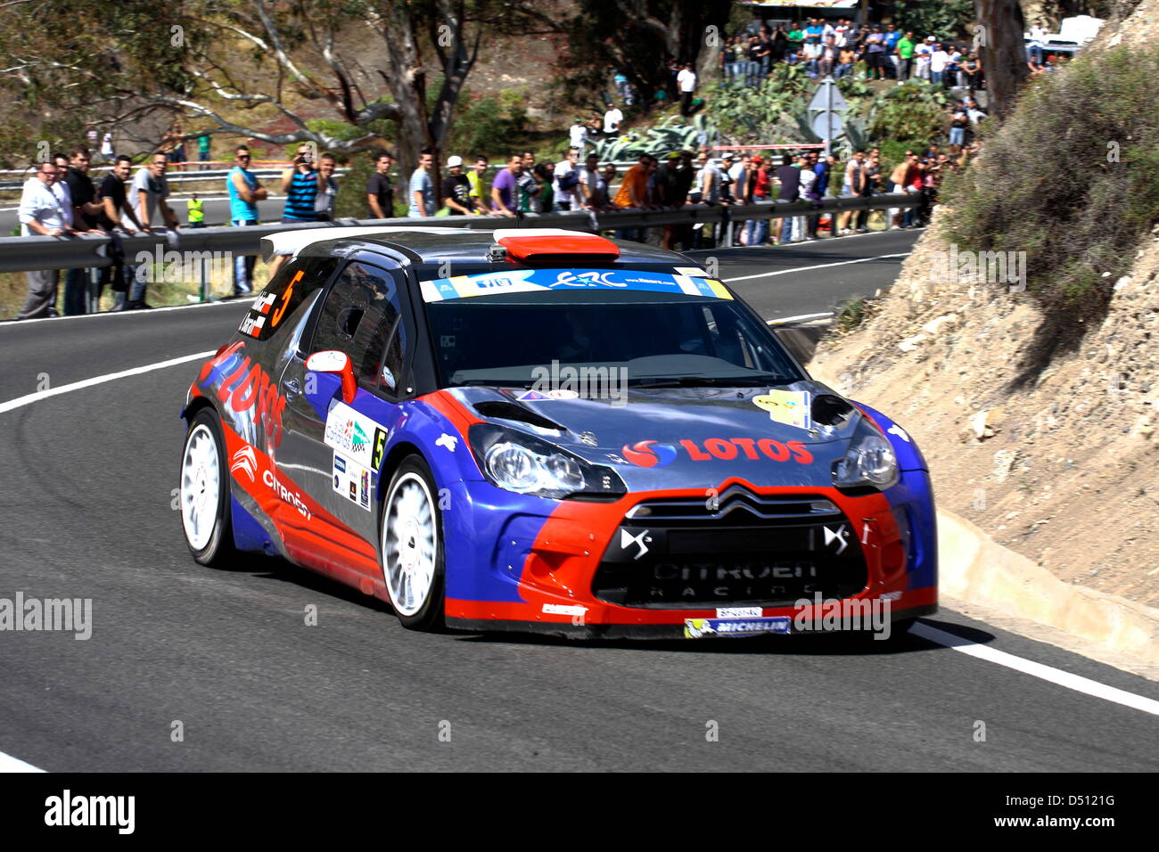 Robert Kubica and Maciek Baran competeing in the Rally Islas Canarias, driving a Citroen DS3 RRC. Stock Photo