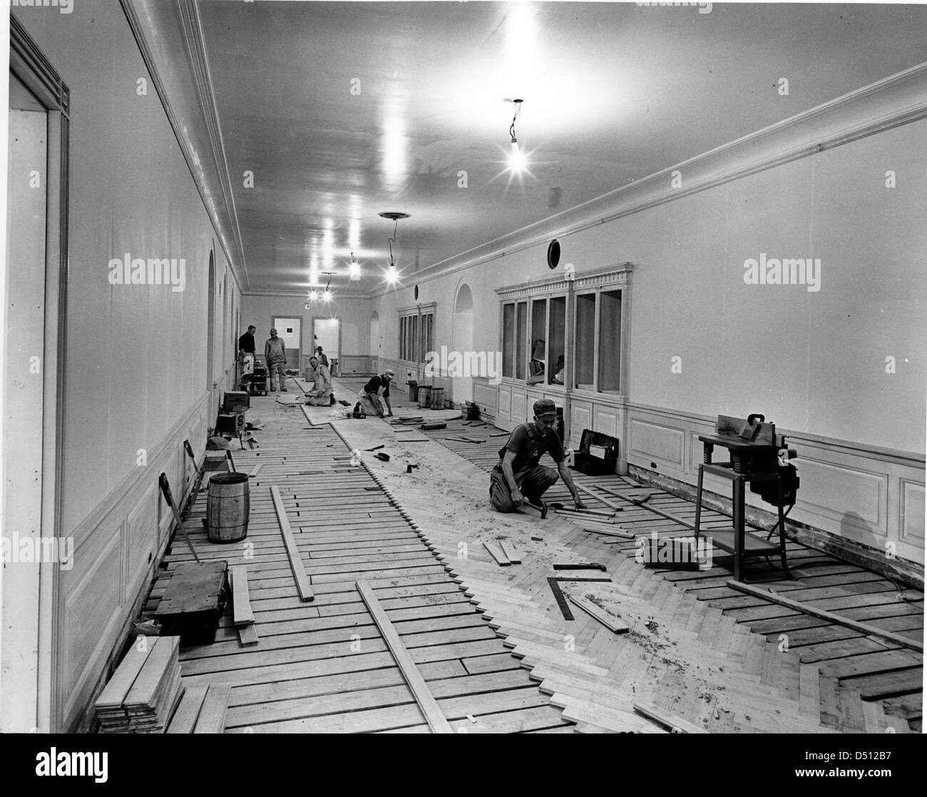 West View in the Third Floor Corridor of the White House during the Renovation, 12/04/1951 Stock Photo