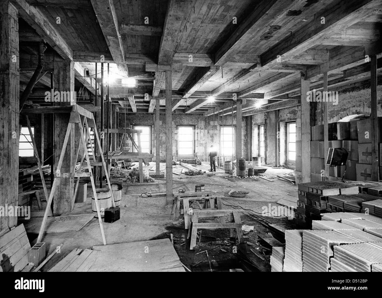 View from the Lincoln Room during the White House Renovation, 01/23/1951 Stock Photo