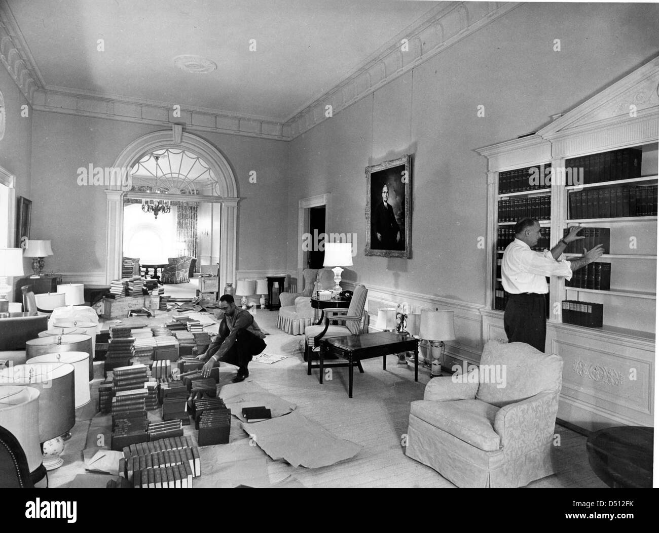 Northwest View of Second Floor Corridor of White House during the Renovation, 03/24/1952 Stock Photo