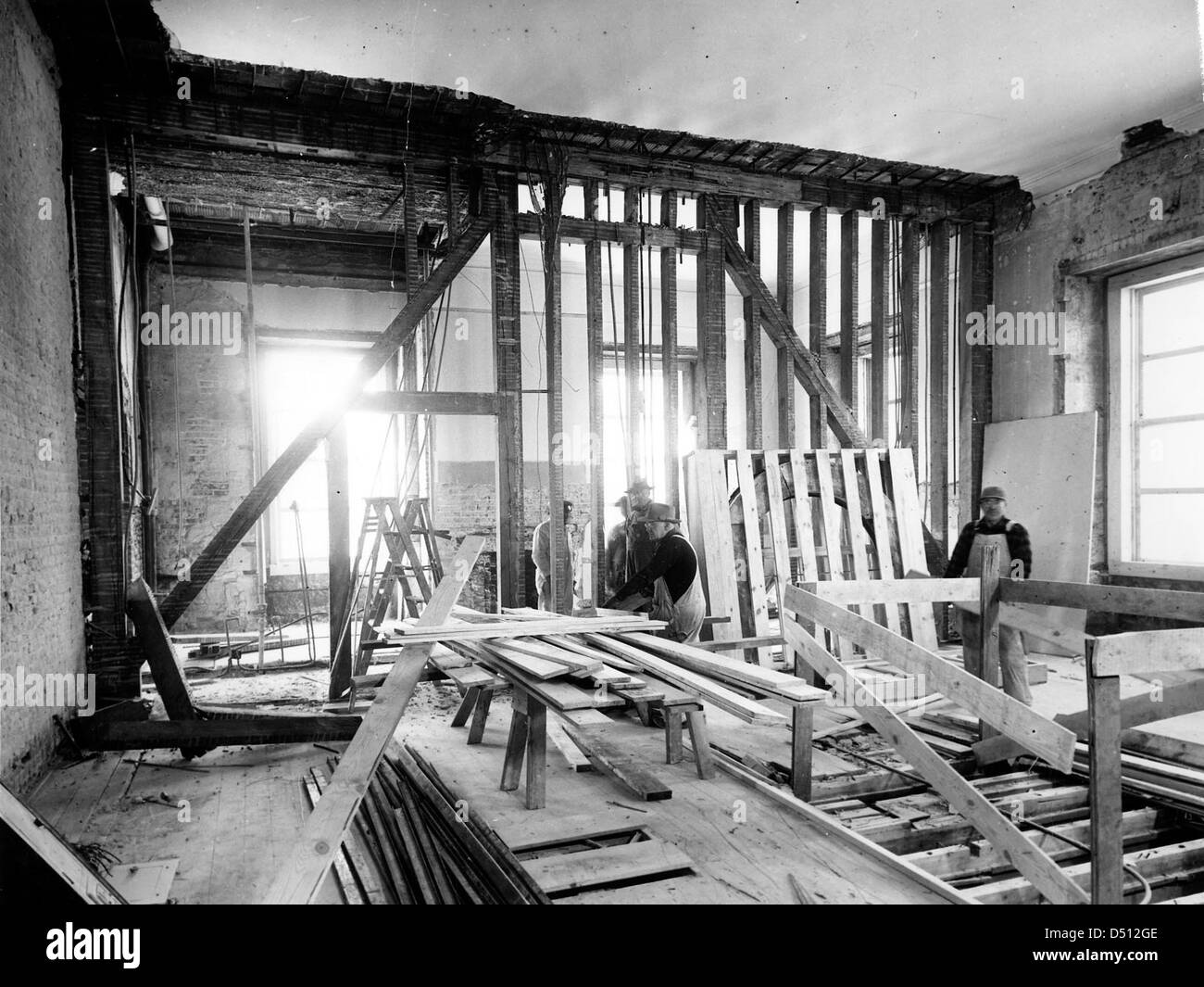 Bedroom and Sitting Room of the White House during the Renovation, 02/27/1950 Stock Photo