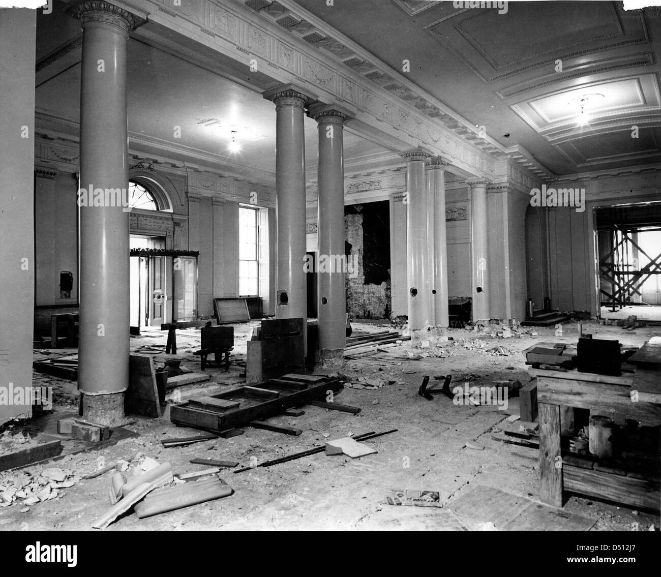 White House Lobby During the Renovation, 12/27/1949 Stock Photo