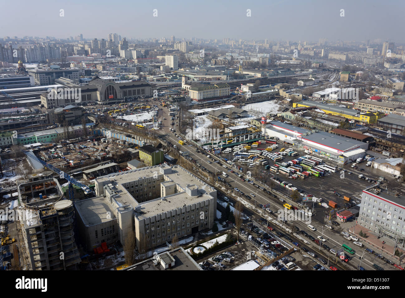 kiev city, railway station, aerial view Stock Photo
