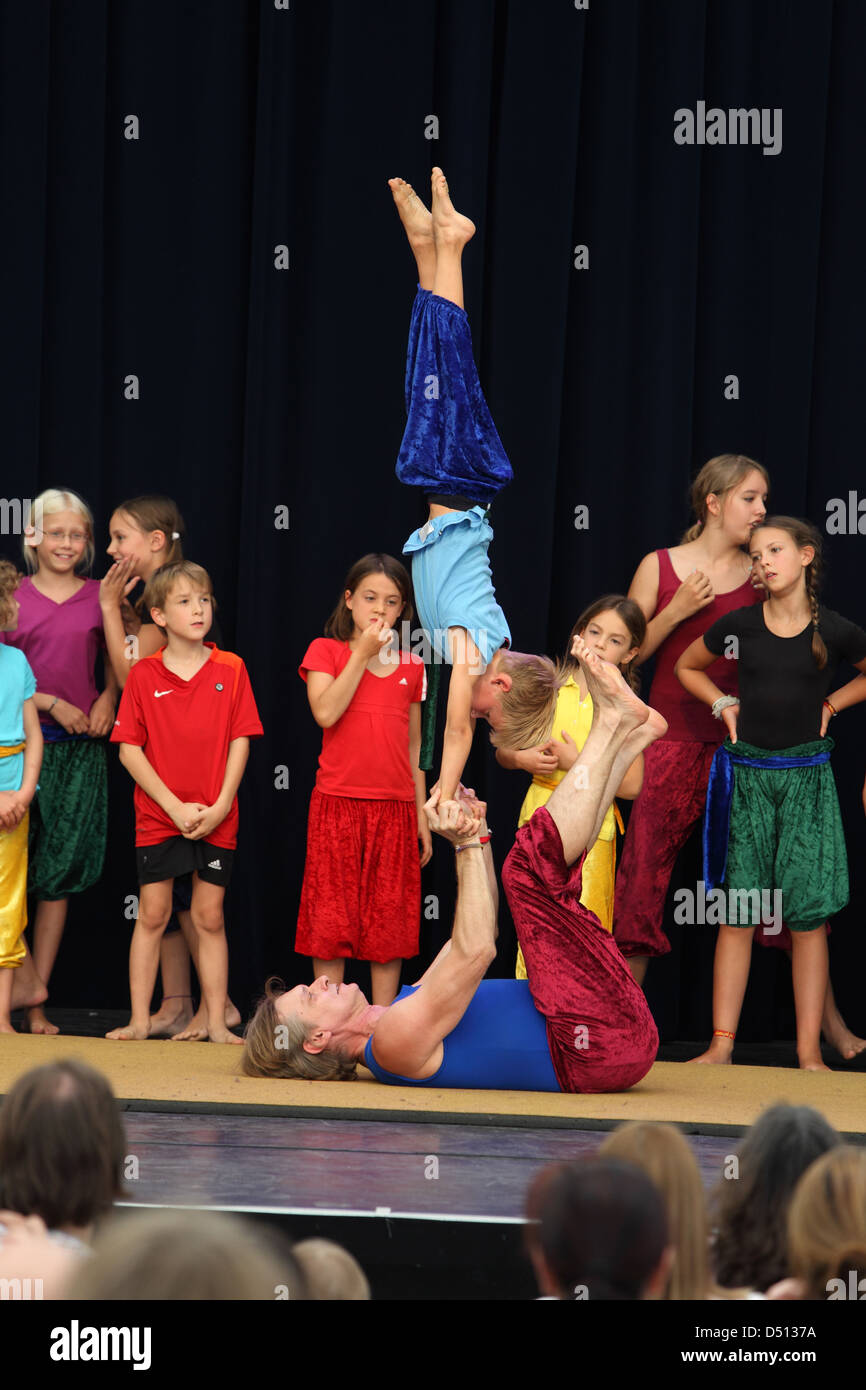 Berlin, Germany, boy shows at a performance in the Ufa Fabrik his acrobatics Stock Photo