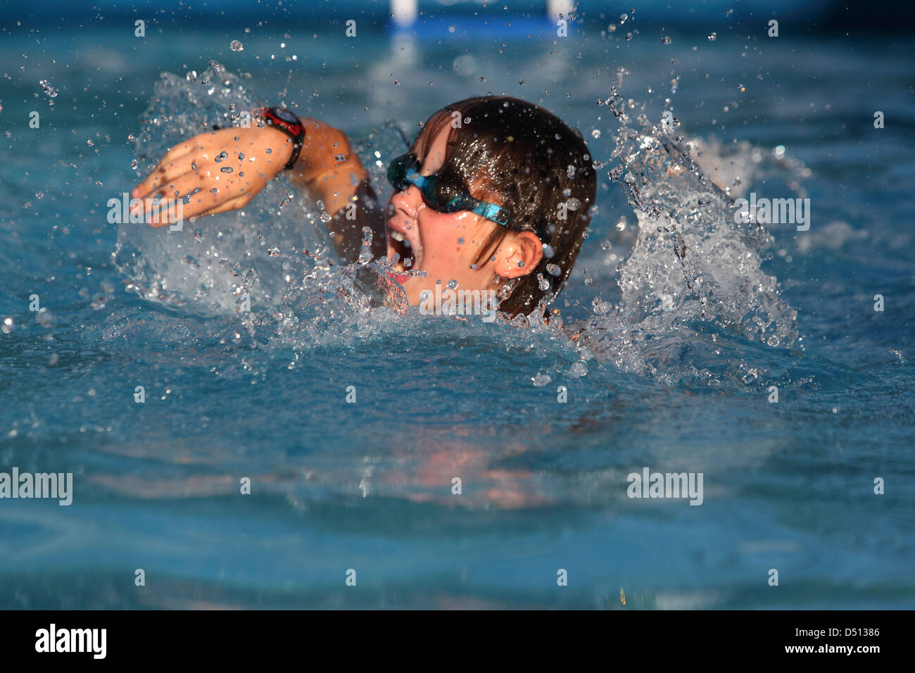 Berlin, Germany, at the boy in front crawl swimming Stock Photo