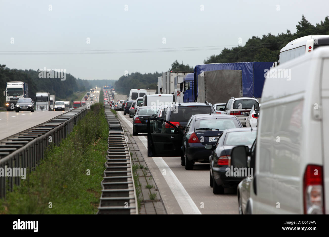 Magdeburg, Germany, jam on the A2 towards Berlin Stock Photo