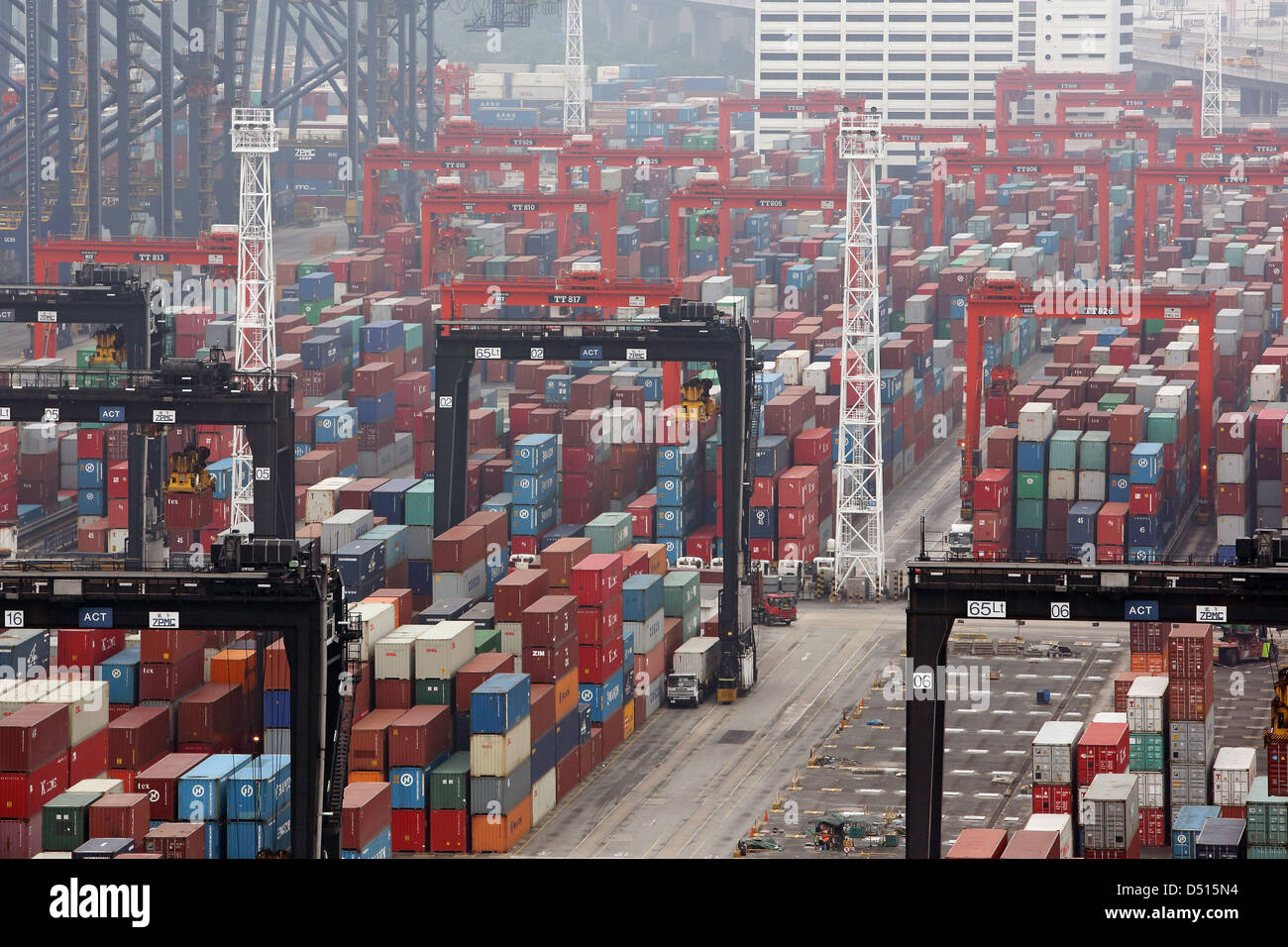 Hong Kong, China, stacked containers in Hong Kong International
