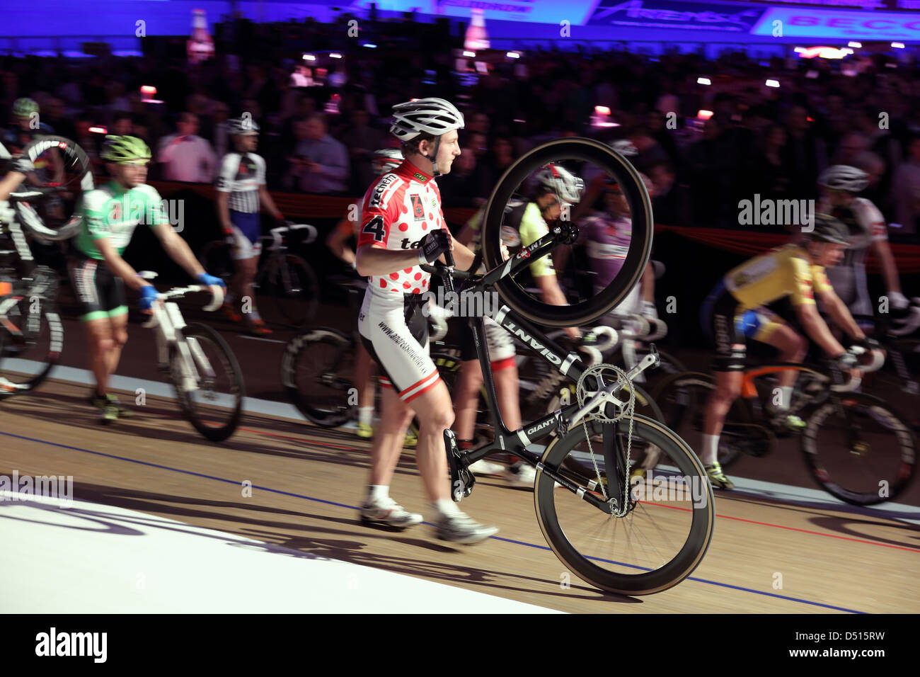 Berlin, Germany, cyclists at the starting grid for the six-day race in the velodrome Stock Photo