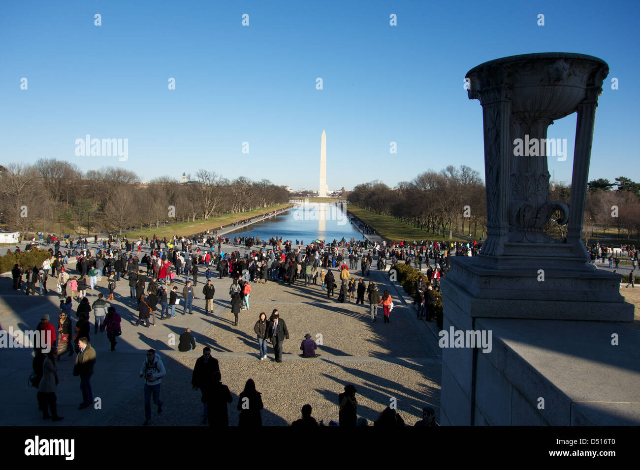 View of the National Mall from the Lincoln Memorial two days before 2013 presidential inauguration. Washington DC. Stock Photo
