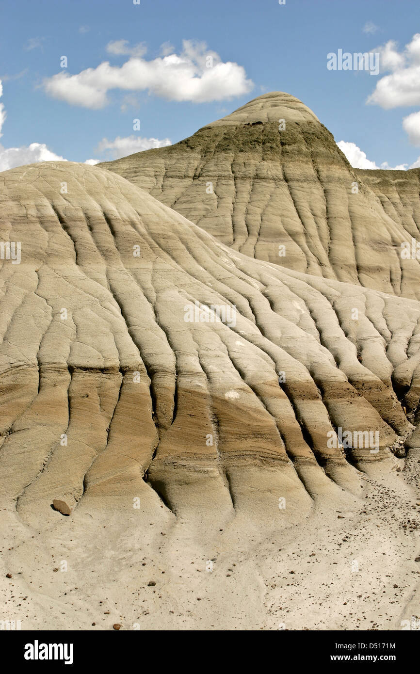Wind and water erosion sculpt the badlands at Dinosaur Provincial Park in Alberta Canada Stock