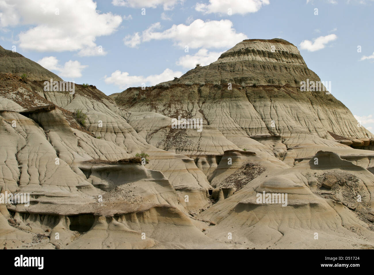 Wind and water erosion sculpt the badlands at Dinosaur Provincial Park in Alberta Canada Stock