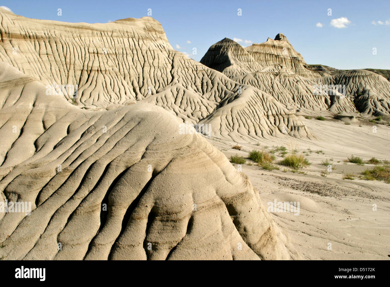Wind and water erosion sculpt the badlands at Dinosaur Provincial Park in Alberta Canada Stock
