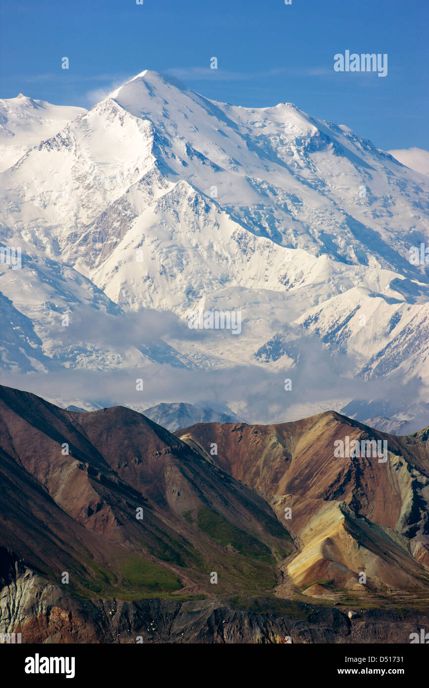 Mt. McKinley (Denali Mountain), highest point in North America (20,320') viewed from the west side of  Denali National Park, AK Stock Photo