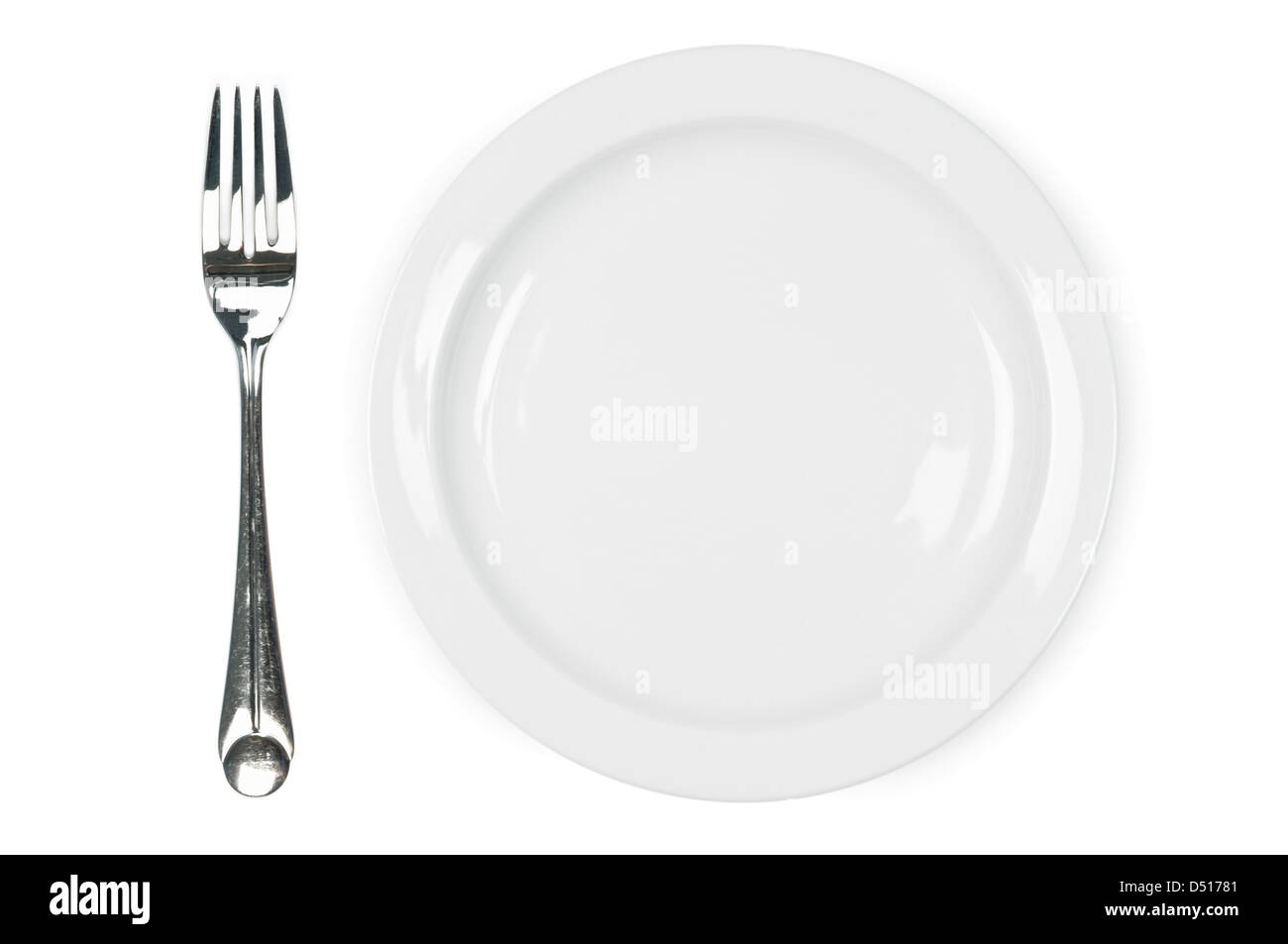 plate and fork isolated on white Stock Photo