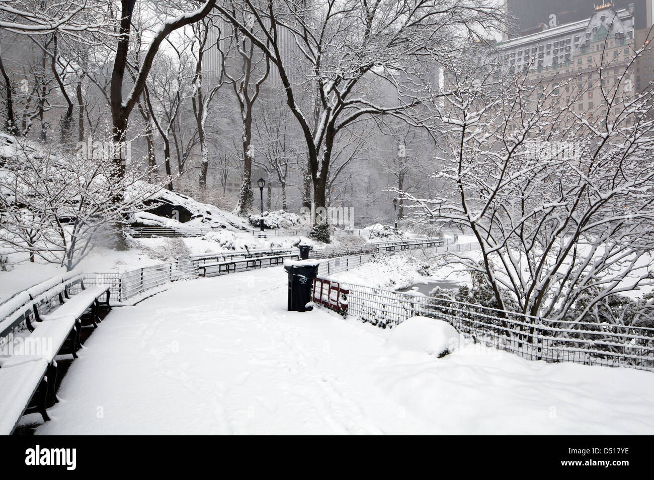 Central Park, New York City after blizzard with a lot of snow Stock ...
