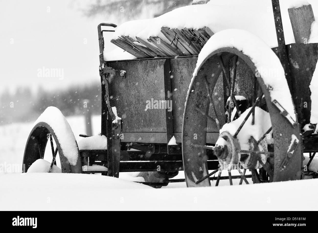 A very old truck that was still intact beside a barn. Stock Photo