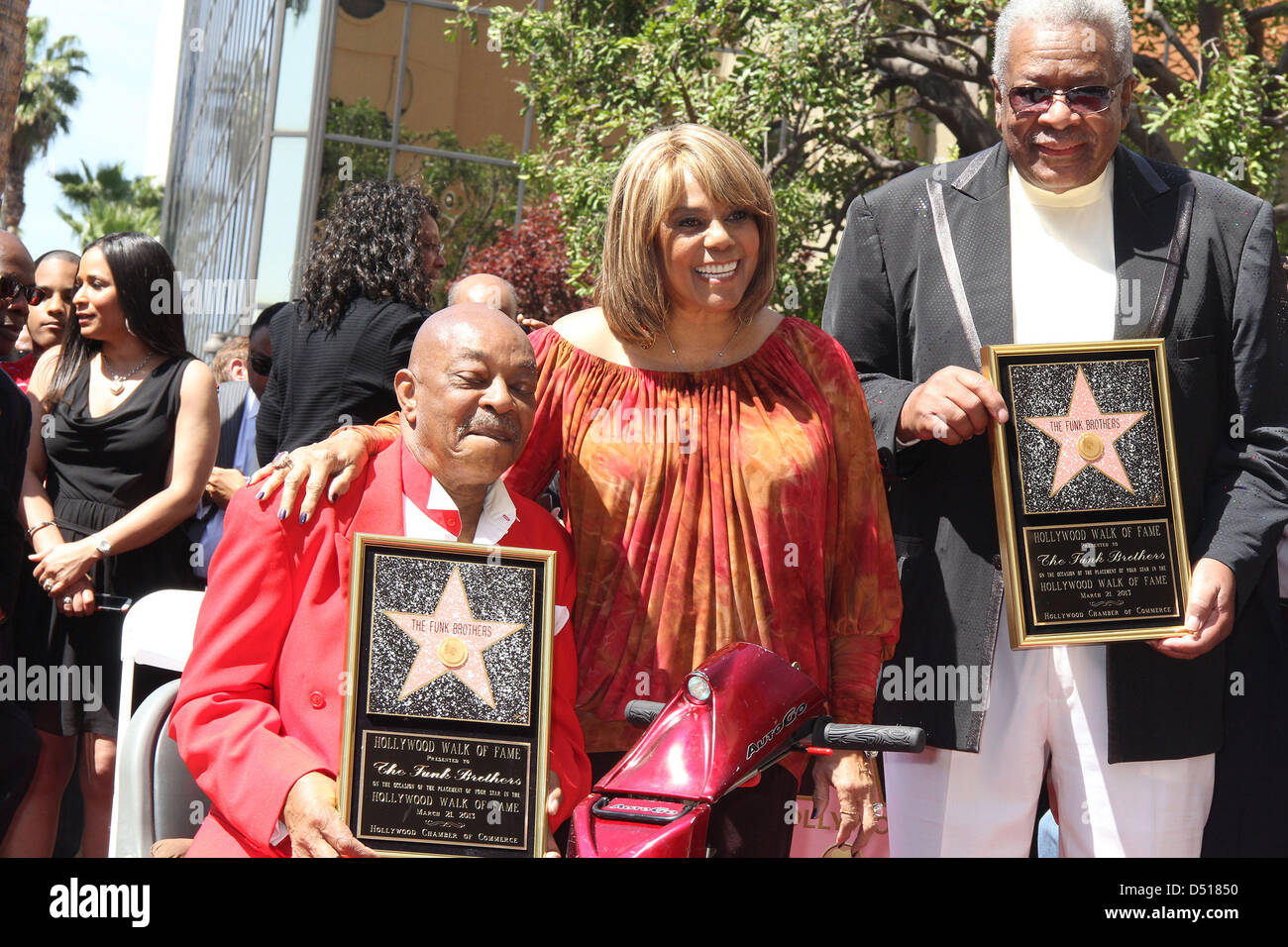 March 20, 2013 - Hollywood, California, U.S. - I15595CHW .The Funk Brothers Honored With Star On The Hollywood Walk Of Fame .7065 Hollywood Blvd, Hollywood, CA .03/21/2013 .EDDIE WILLIS, CLAUDETTE ROBINSON AND JACK ASHFORD  . 2013(Credit Image: © Clinton Wallace/Globe Photos/ZUMAPRESS.com) Stock Photo