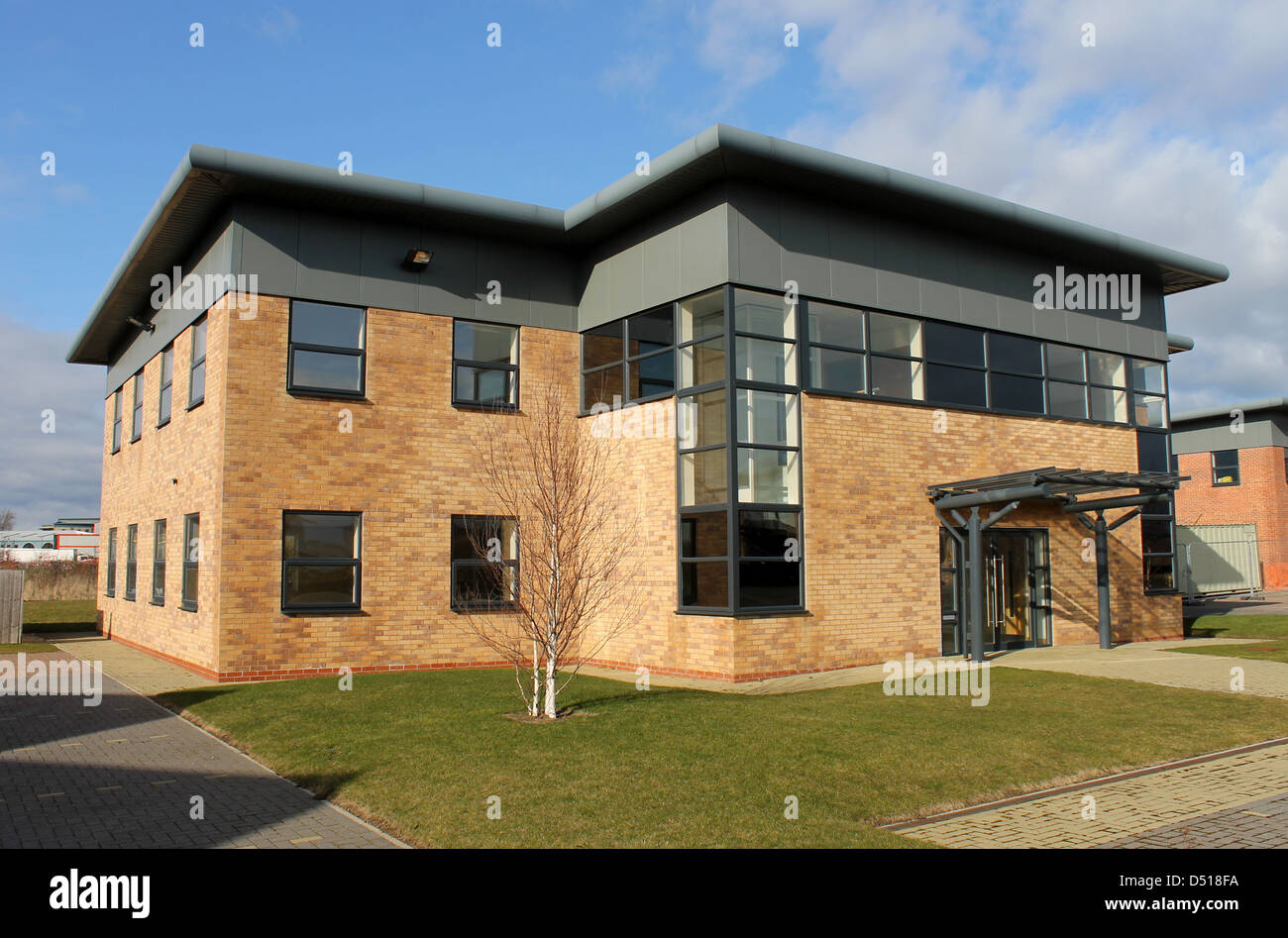 Empty new office building on business park, Scarborough, England. Stock Photo