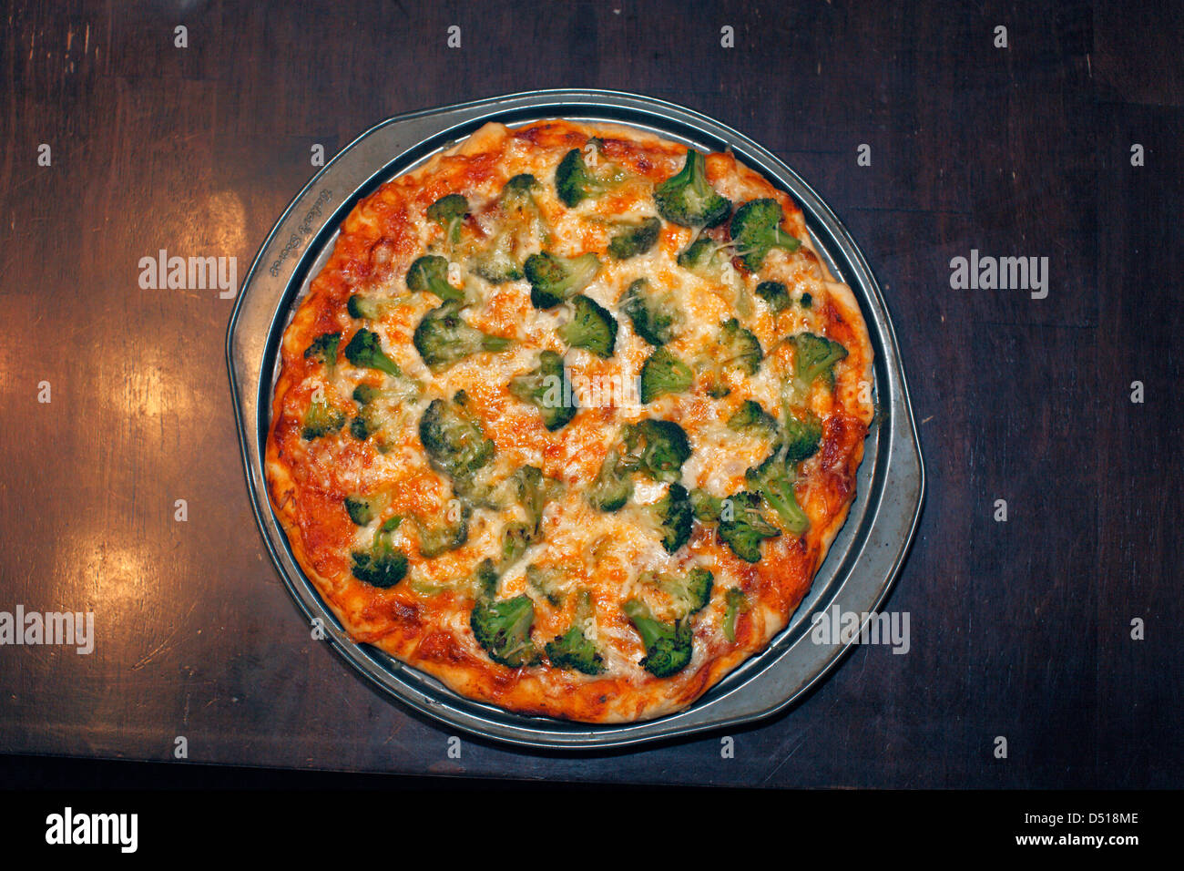 Broccoli and cheese pizza Stock Photo Alamy