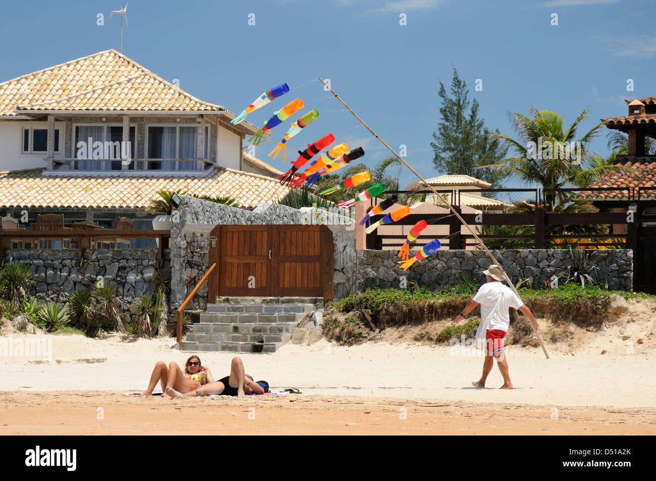 Kite Vendor at Beach at Praia de Geriba Stock Photo