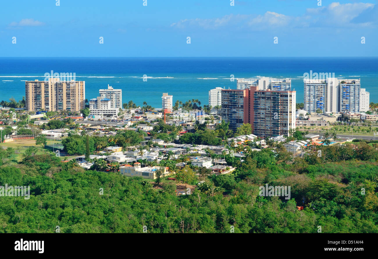 San Juan aerial view with blue sky and sea. Puerto Rico Stock Photo - Alamy