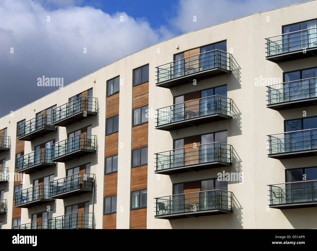 Exterior of modern vacation apartment building, summer scene. Stock Photo