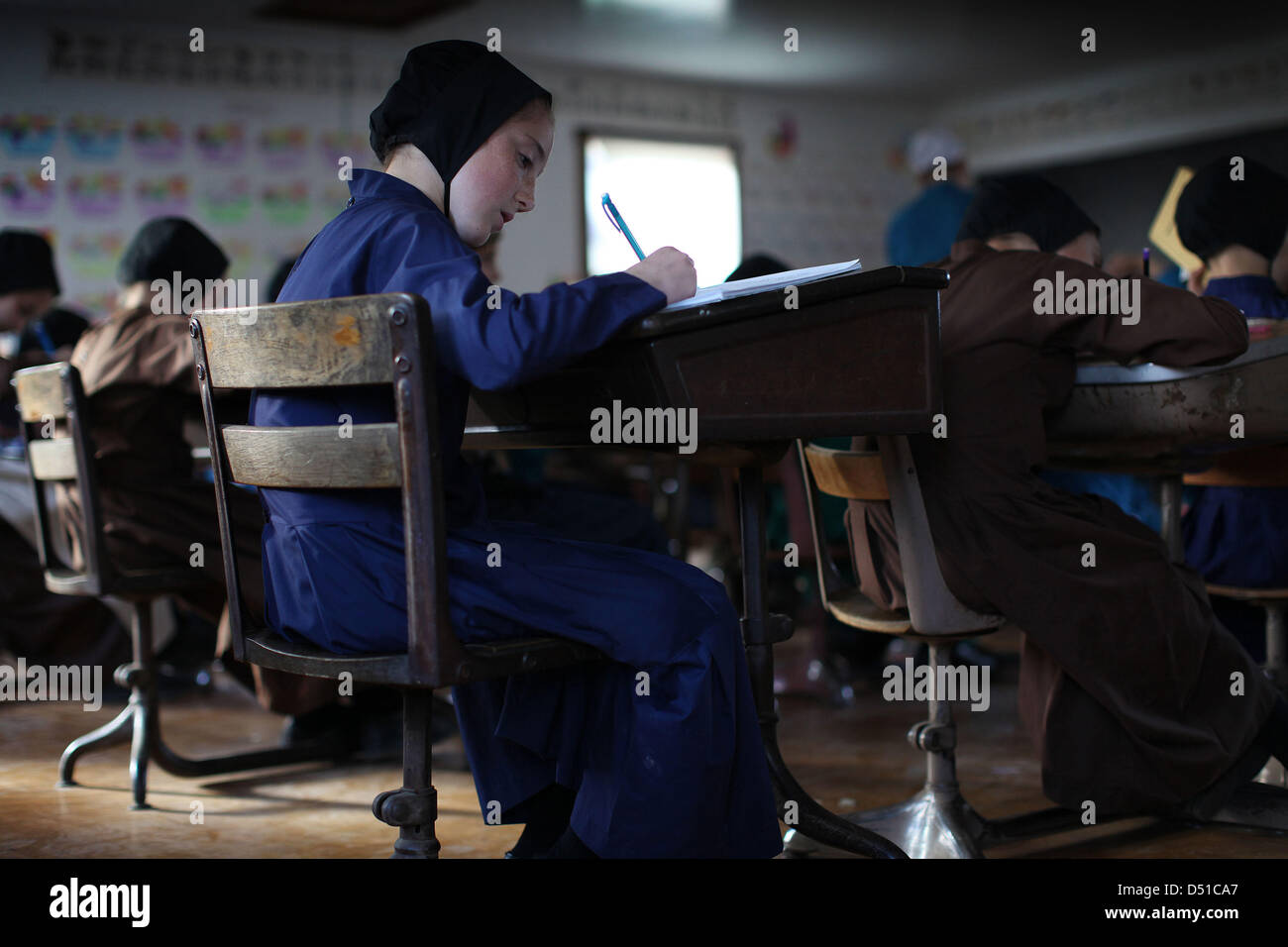 Dec 05, 2012 Bergholz, Ohio, U.S. Amish children work on a history