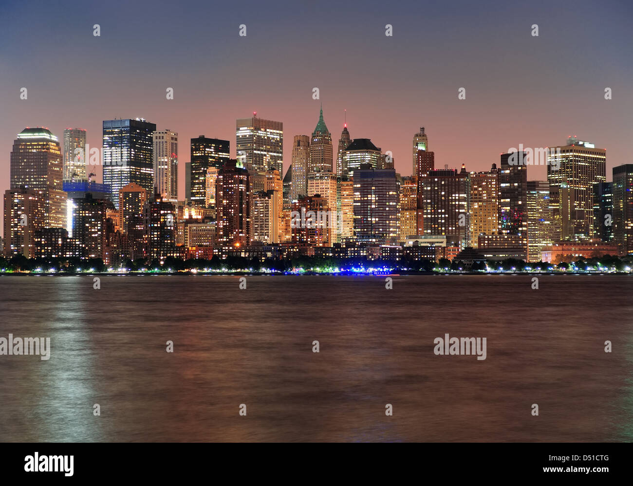 New York City Manhattan downtown skyline at dusk with skyscrapers ...
