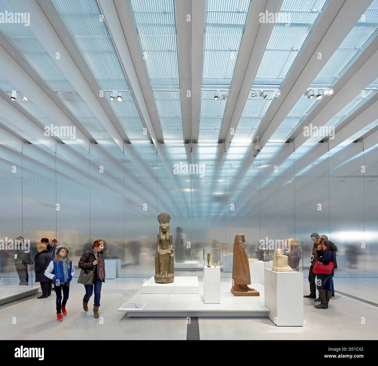 Musée Du Louvre Lens, Lens, France. Architect: SANAA, 2012. The permanent  collection hall with glazed roof panels, reflective w Stock Photo - Alamy