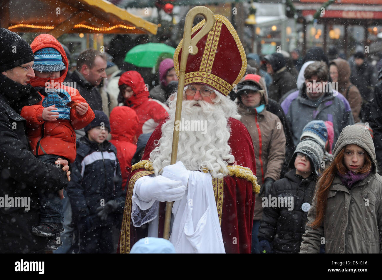 A Dutch Santa Claus arrives for a visit to the christmas market in