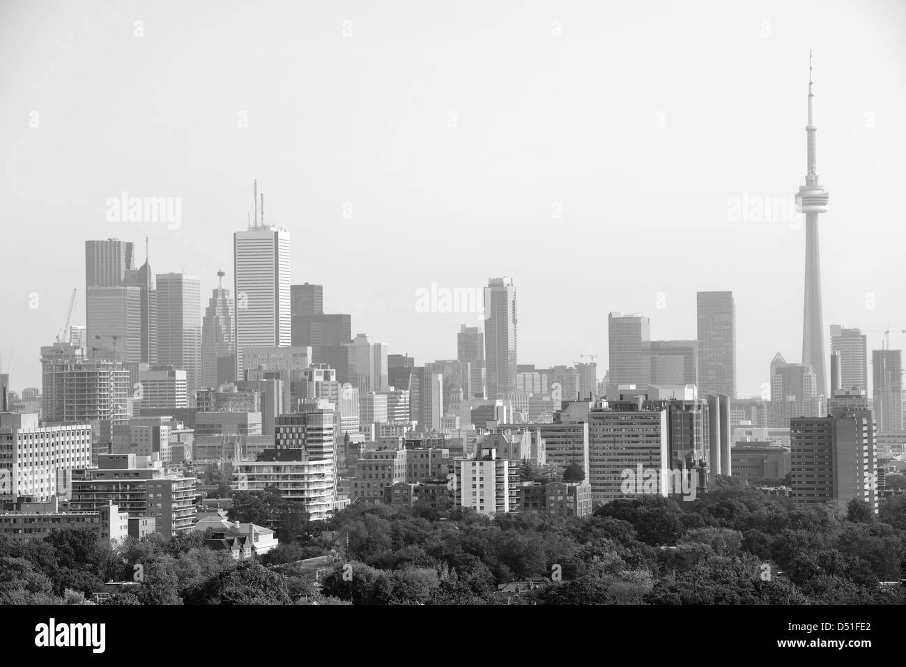 Toronto city skyline view with park and urban buildings in black and white Stock Photo